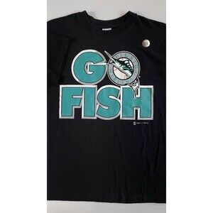 NWT Vintage 97 World Series Florida Marlins Go Fish Double-Sided T-Shirt Size L
